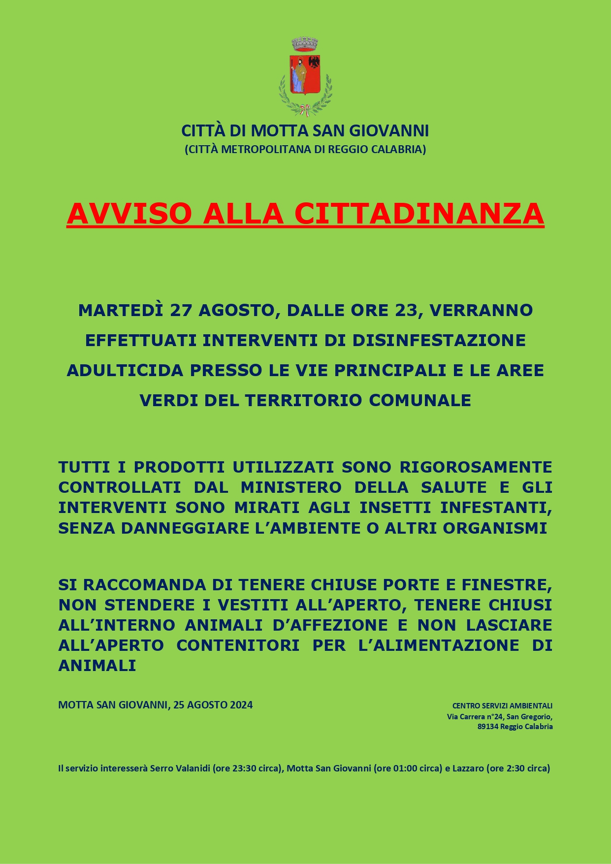 Interventi di disinfestazione 