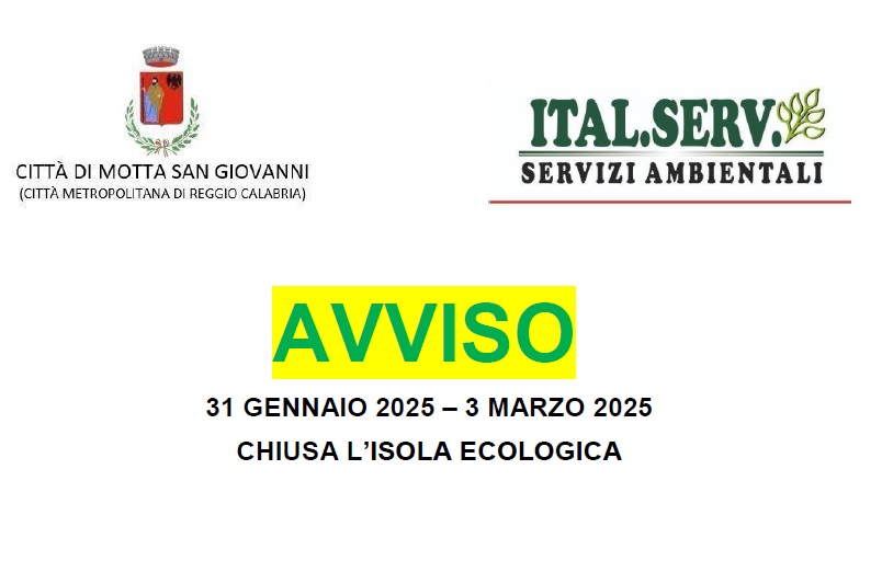 Isola ecologica chiusa dal 31 gennaio al 3 marzo 2025